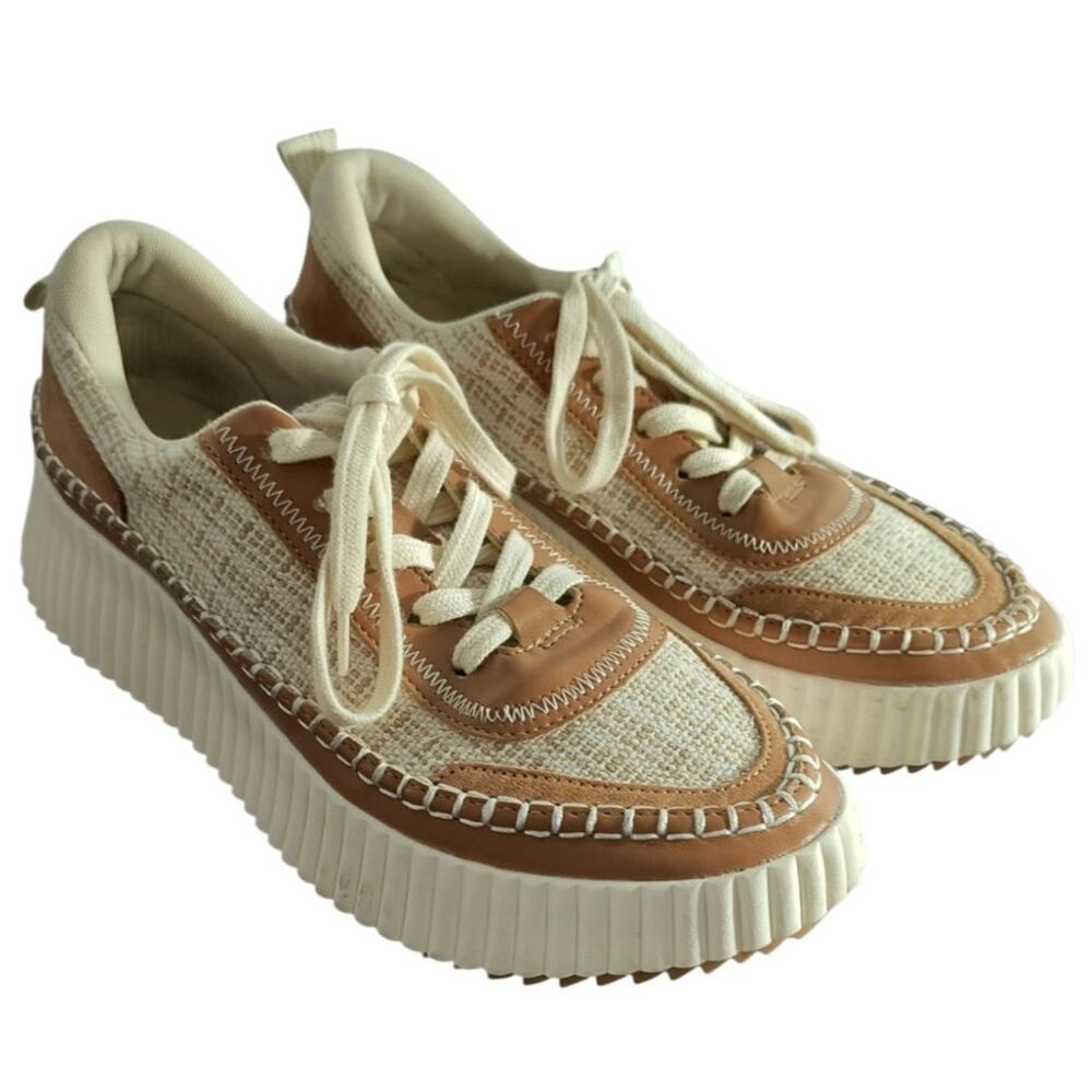 Dolce Vita Dannis Platform Sneakers Women's 9.5 Tan Knit Suede Chunky Sole Shoes